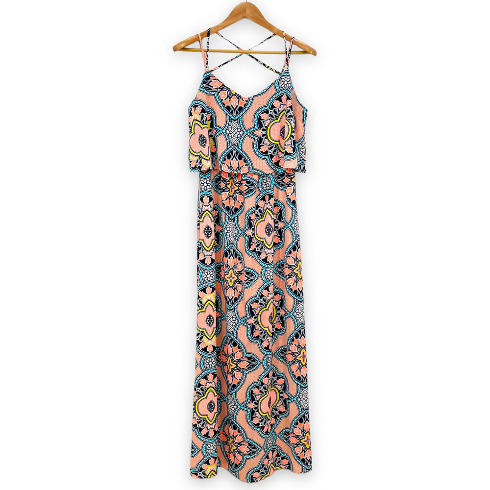 🍀Altar’d State Colorful Fluorescent Tiered Maxi Dress Women’s Size Large